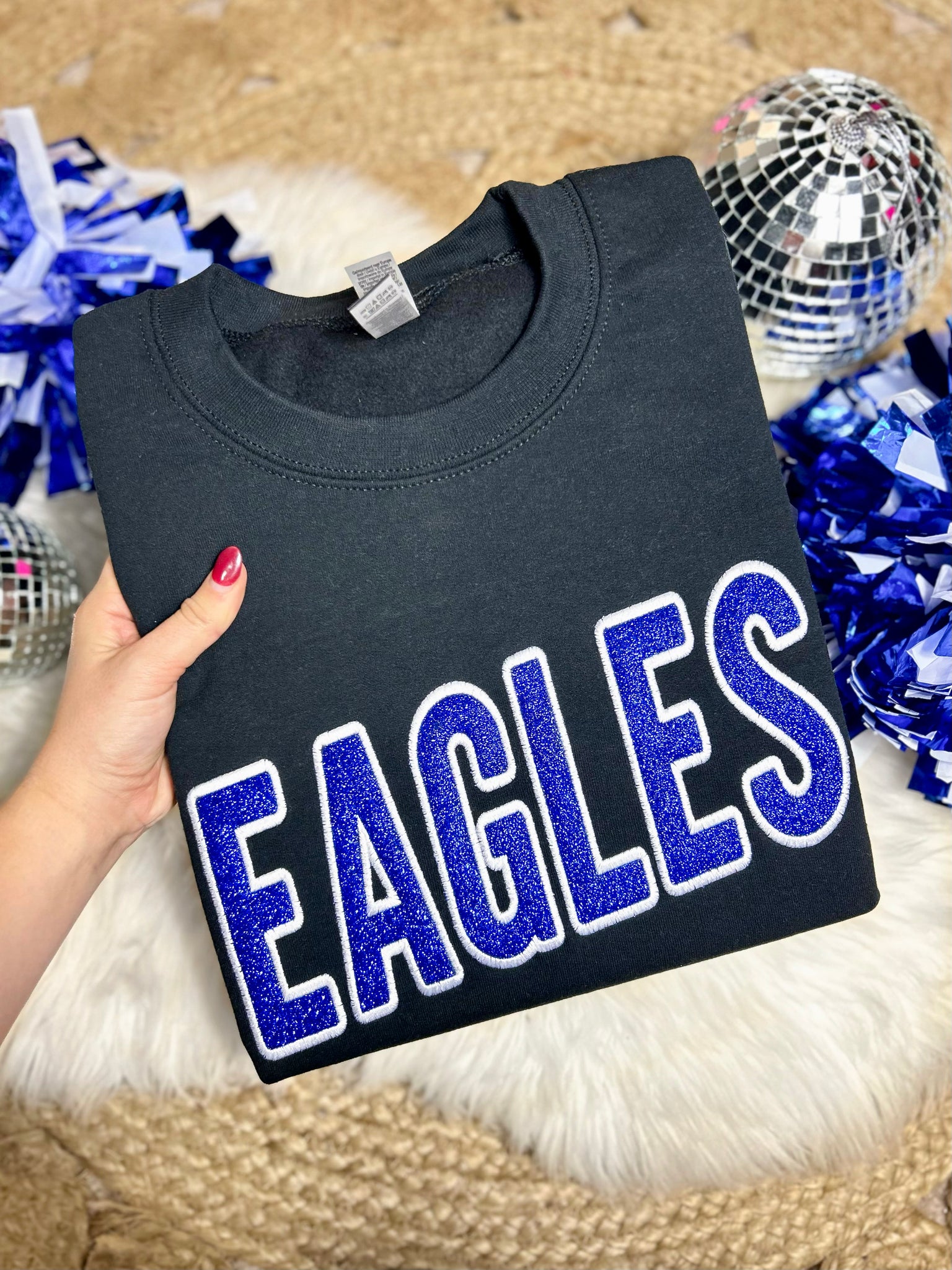 Glitter Applique Embroidered Game Day Sweatshirt