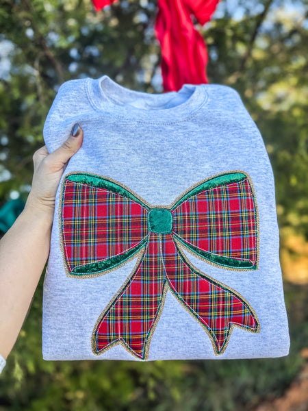 Trendy Christmas Bow Appliqué Sweatshirt