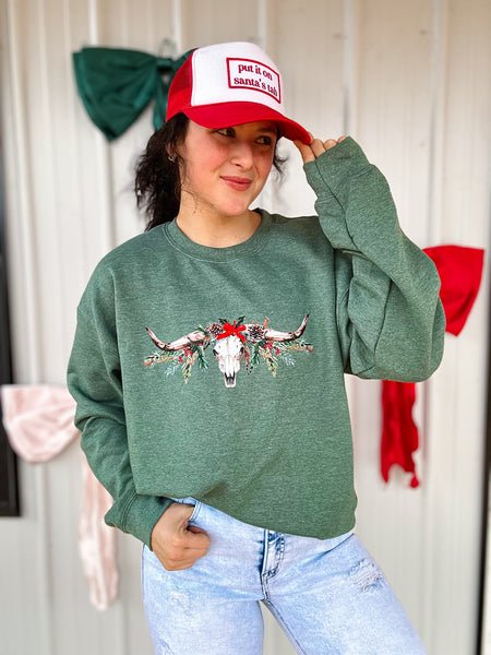 Western Christmas Cow Skull Sweatshirt