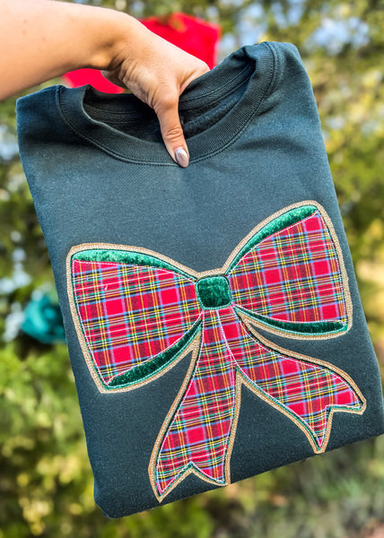 Trendy Christmas Bow Appliqué Sweatshirt