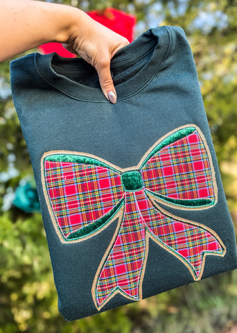 Trendy Christmas Bow Appliqué Sweatshirt
