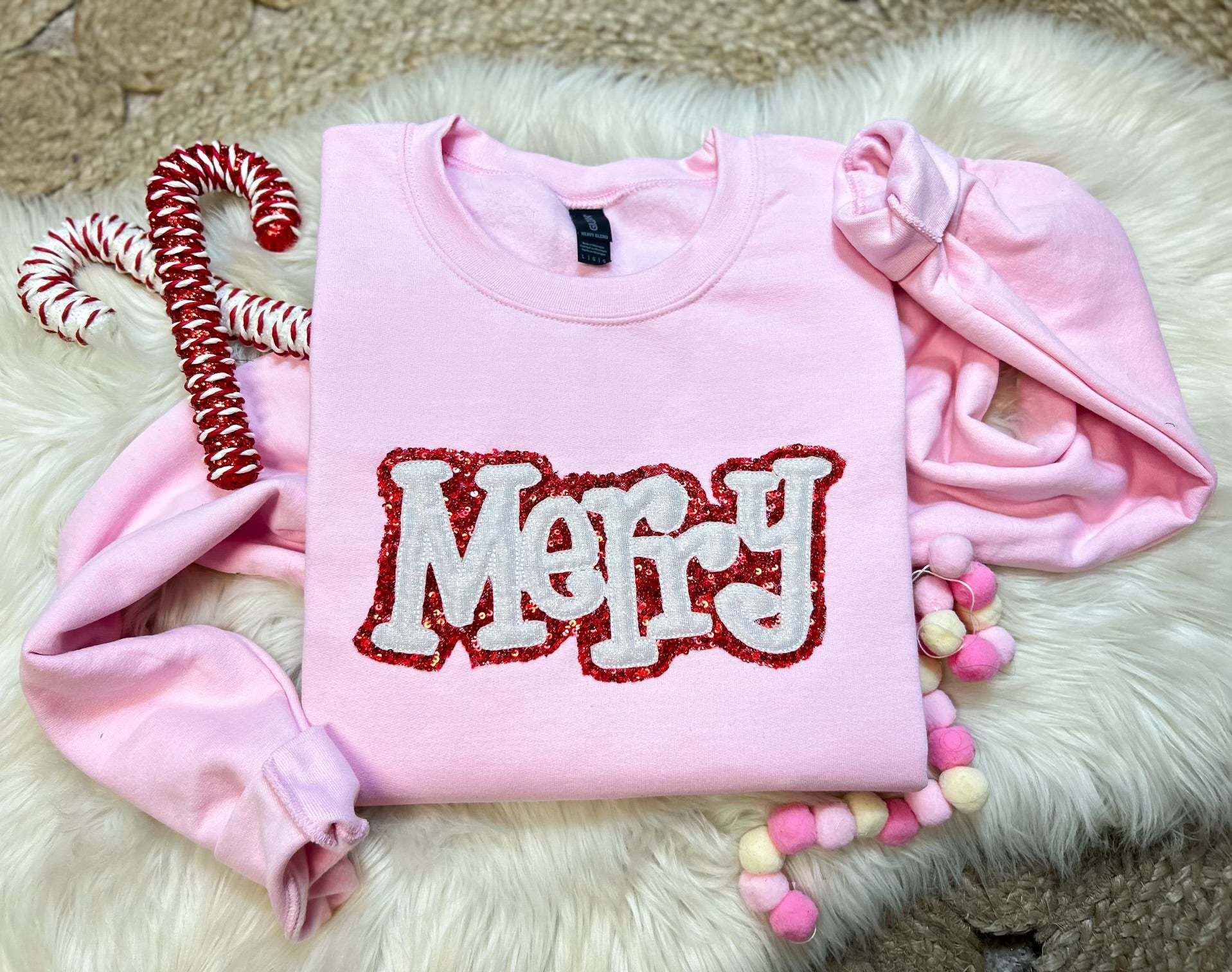 Merry Sequin Christmas Embroidered Graphic Sweatshirt