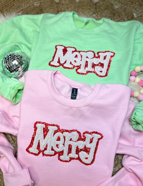 Merry Sequin Christmas Embroidered Graphic Sweatshirt