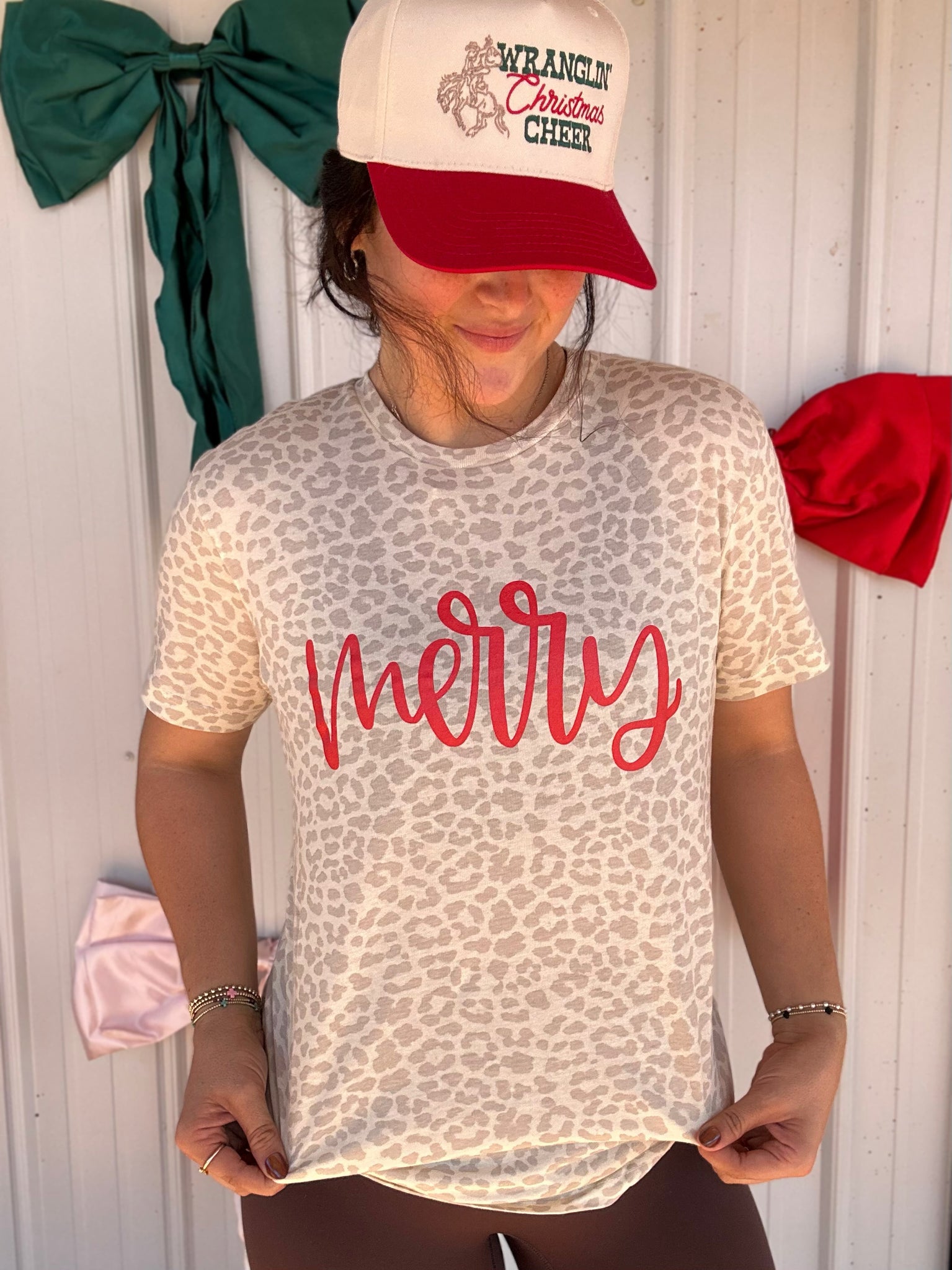 Merry Metallic Natural Leopard Christmas Tee