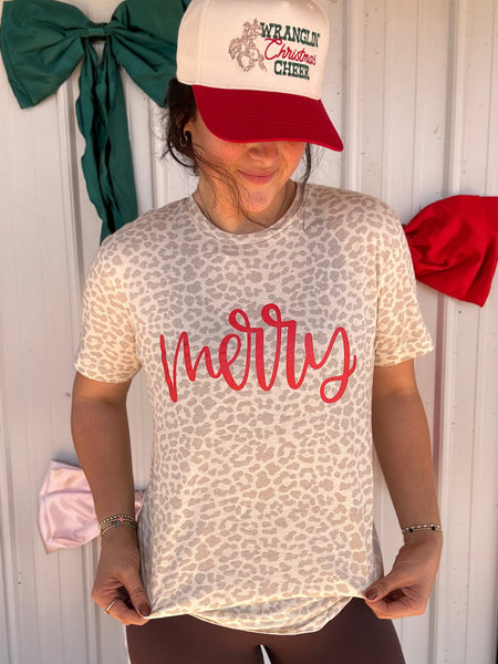 Merry Metallic Natural Leopard Christmas Tee