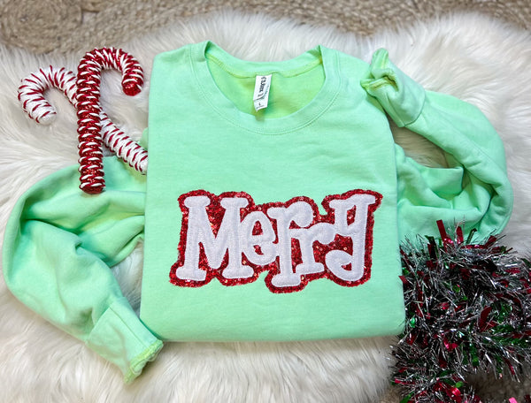 Merry Sequin Christmas Embroidered Graphic Sweatshirt