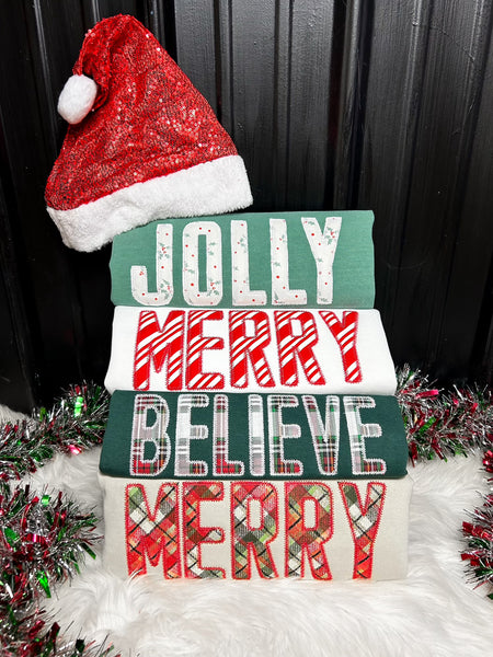 Merry Plaid Applique Christmas Graphic Sweatshirt