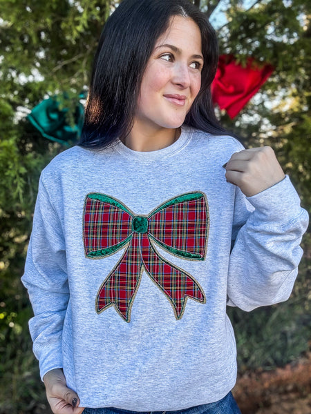 Trendy Christmas Bow Appliqué Sweatshirt