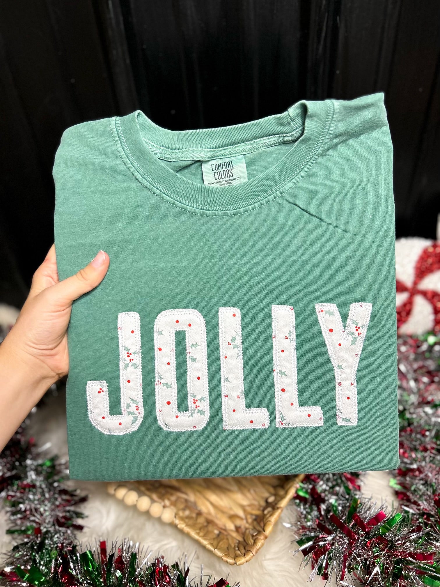 Jolly Applique Christmas Embroidered Graphic Tee