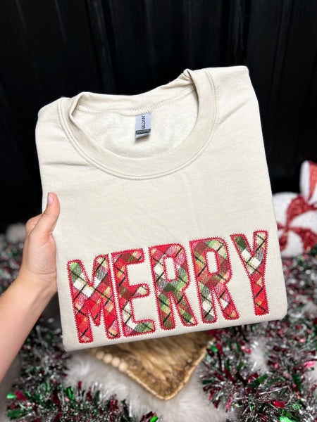 Merry Plaid Applique Christmas Graphic Sweatshirt