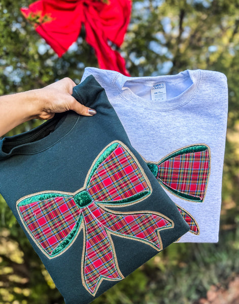 Trendy Christmas Bow Appliqué Sweatshirt