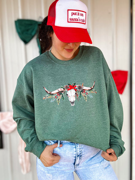 Western Christmas Cow Skull Sweatshirt