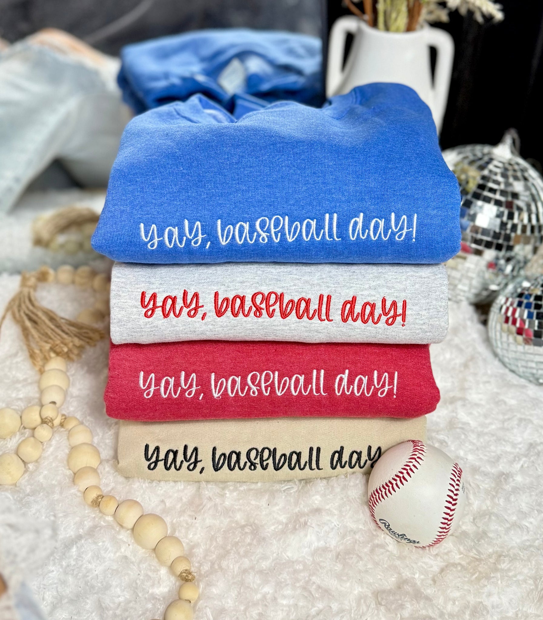 Yay, Baseball Day! Baseball Game Day Embroidered Sweatshirt