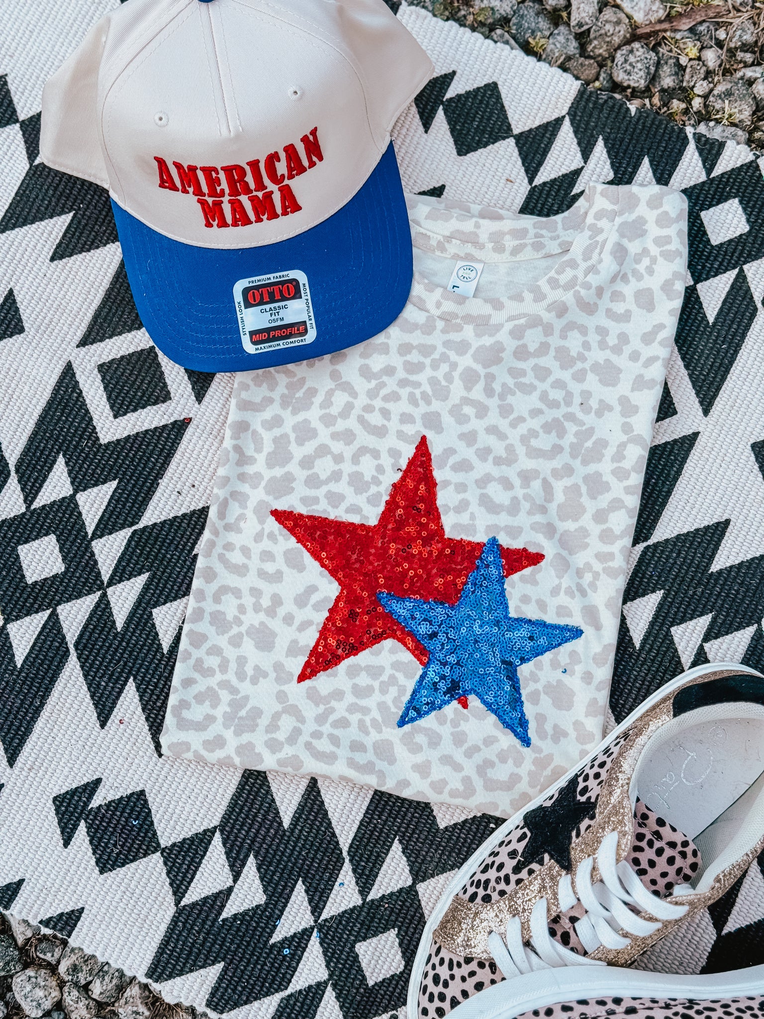 Stacked Star Sequin Embroidery Applique Graphic Tee