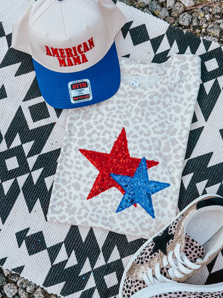 Stacked Star Sequin Embroidery Applique Graphic Tee