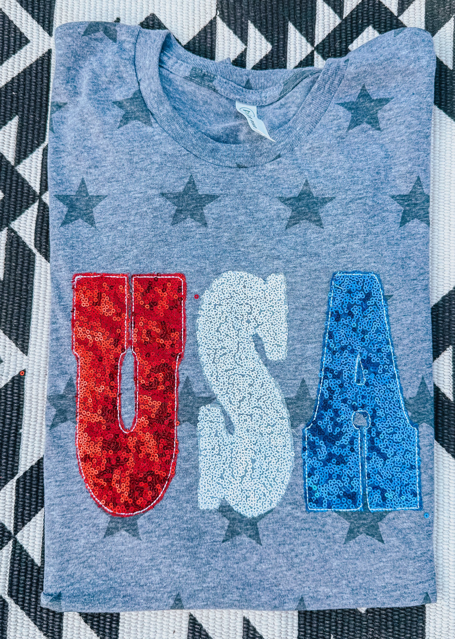 USA Sequin Applique Embroidered Tee