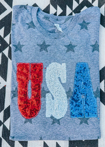 USA Sequin Applique Embroidered Tee