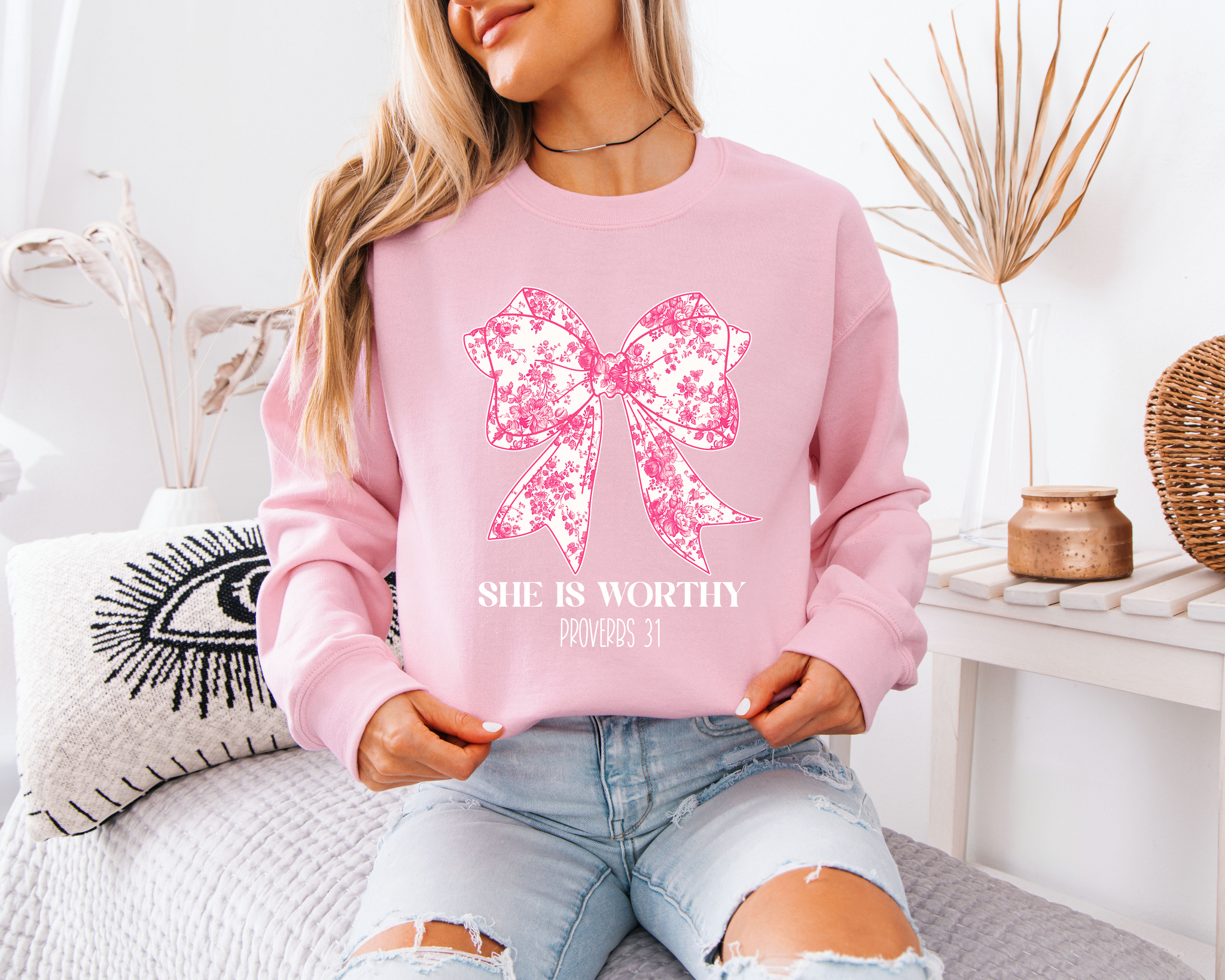 She is Worthy Floral Coquette Tee/ Sweatshirt